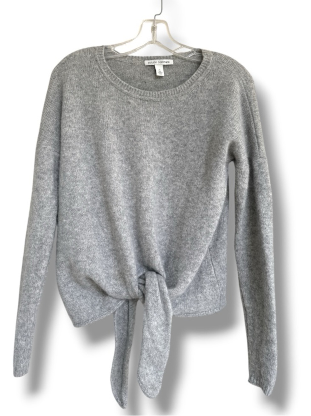 Autumn Cashmere Tie-Front Crewneck Gray Cashmere Sweater Size Medium